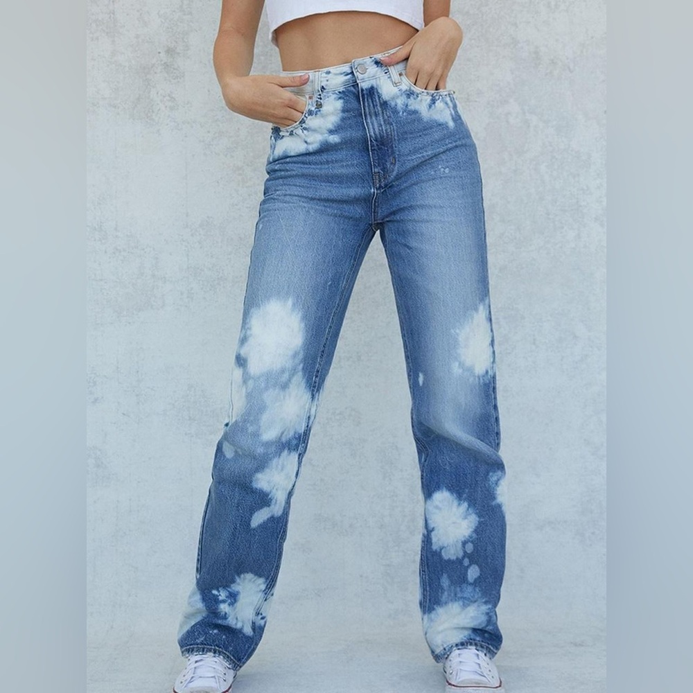 PacSun Blue Tie-Dye High-Rise Straight Leg Jeans